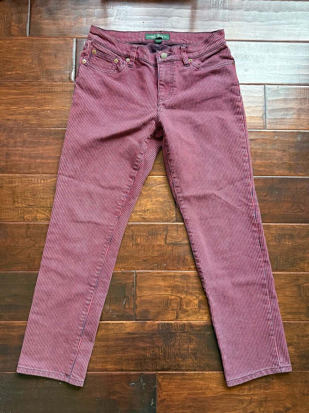 Lauren Ralph Lauren Modern Straight Red and Navy Striped Jeans Size 6 - Picture 3 of 8